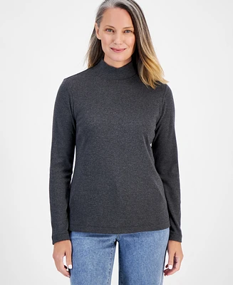 Style & Co Petite Mock-Neck Cotton Long-Sleeve T-Shirt, Created for Macy's