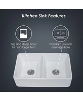 Streamdale Furniture 32 L X 20 W Double Basin Farmhouse Kitchen Sink With Basket Strainer