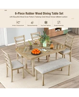 Streamdale Furniture 6-Piece Rubberwood Dining Table Set With Beautiful Wood Grain Pattern Table Top Solid Wood