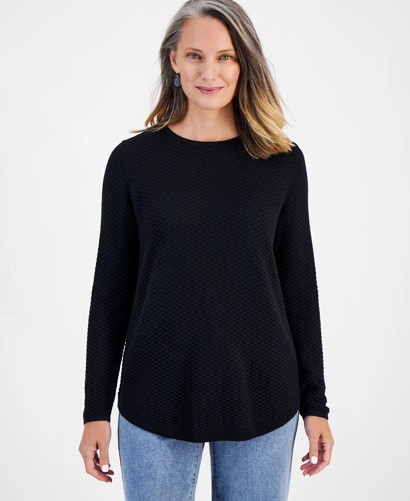 Style & Co Petite Cotton Curved-Hem Stitch Sweater, Created for Macy's