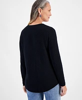 Style & Co Petite Cotton Curved-Hem Stitch Sweater, Created for Macy's