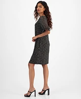 Connected Petite Short-Sleeve Round-Neck Sheath Dress