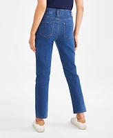 Style & Co Petite High-Rise Floral-Motif Straight Jeans, Created for Macy's