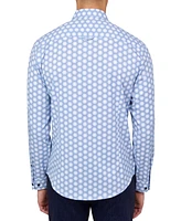 Brooklyn Brigade Men's Non-Iron Performance Stretch Moisture-Wicking Hexagon-Print Button-Down Shirt