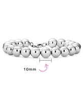 Bling Jewelry Simple Plain Hand Strung Polish Round Light Weight Sterling Silver Bead 10MM Ball Strand Bracelet For Women 8 Inch