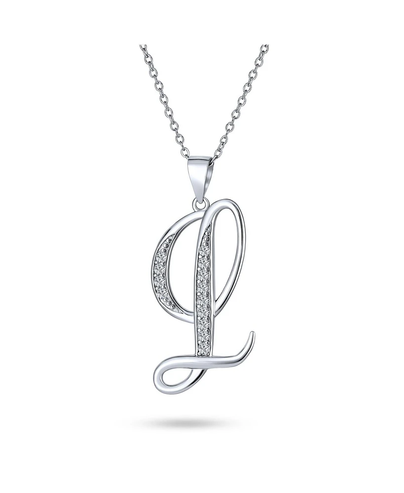 Bling Jewelry Abc Cubic Zirconia Pave Cz Cursive Script Letter Alphabet Initial Pendant Necklace For Women .925 Sterling Silver