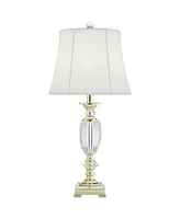 Traditional Table Lamp 31" Tall Brass Gold Faceted Clear Crystal White Flared Bell Fabric Shade for Bedroom Living Room Nightstand Bedside Office Hous