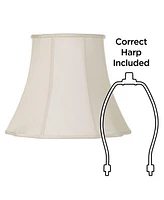 Set of 2 Bell Lamp Shades Cream Curve Cut Corner Large 11" Top x 18" Bottom x 15" High Spider with Replacement Harp and Finial Fitting