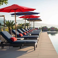 Yescom 9FT Wooden Patio Umbrella UV30+ for Beach Pool Wedding Party Table Market Garden Yard Hotel Deck Cafe Navy