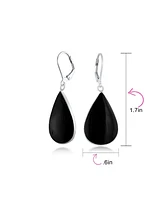 Bling Jewelry Large Flat Pear Shaped Black Onyx Teardrop Dangle Lever back Earrings Sterling Silver