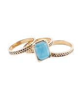 Barse Stack Blue Agate Golden Bronze Rectangle Ring