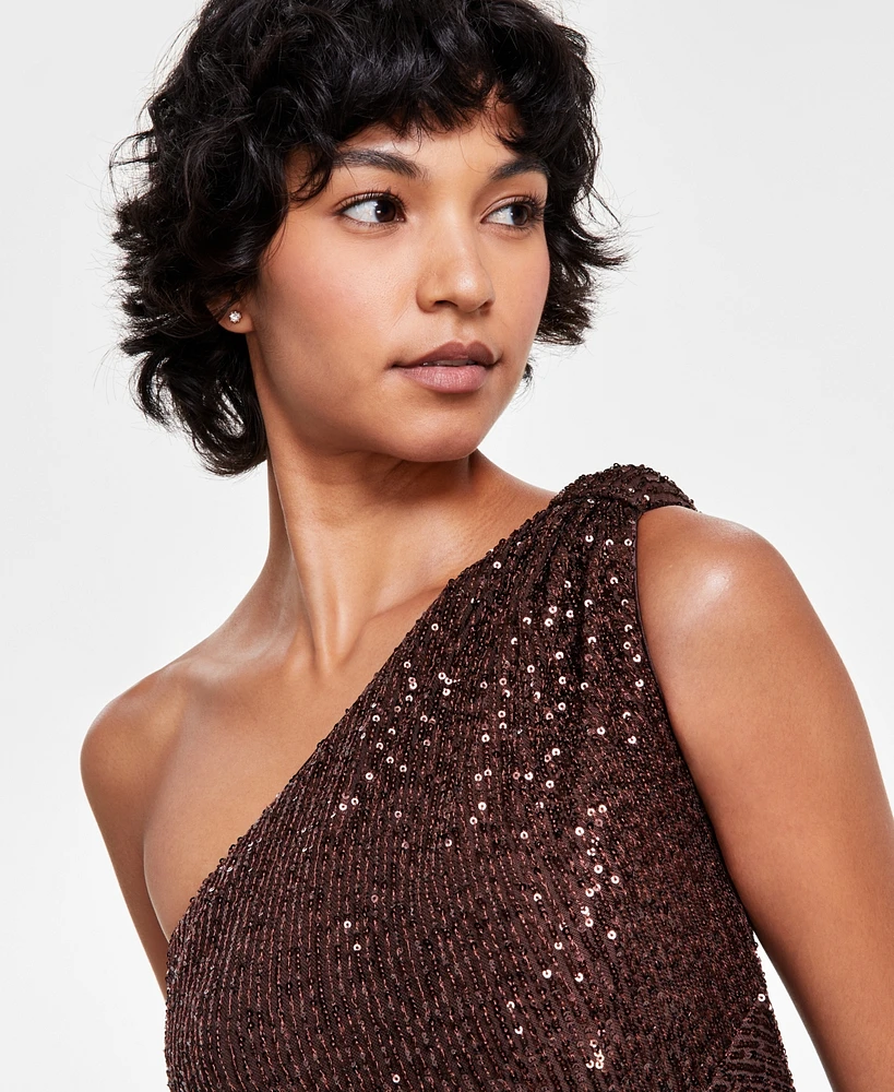 Eliza J Women's Sequined One-Shoulder Side-Twist Gown