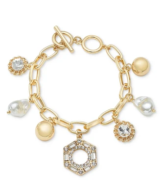 I.n.c. International Concepts Gold-Tone Imitation Pearl & Stone Charm Bracelet, Created for Macy's