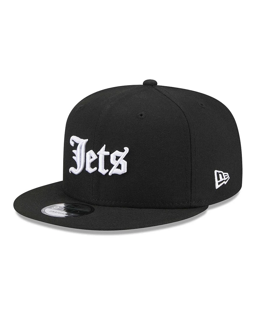 New Era Men's Black New York Jets Gothic Script 9FIFTY Snapback Hat