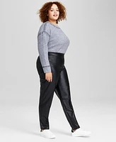 And Now This Trendy Plus Faux-Leather Pintucked Leggings, Created for Macy's