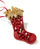 Holiday Lane Christmas Glitters Red & Gold Stocking Ornament, Created for Macy's