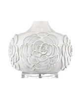 Possini Euro Design Natalia Modern Table Lamp 27" Tall with Table Top Dimmer White Glaze Floral Ceramic Fabric Drum Shade for Bedroom Living Room Hous