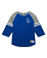 Mitchell & Ness Men's Royal Los Angeles Dodgers Cooperstown Collection Legendary Raglan Slub Henley 3/4-Sleeve T-Shirt