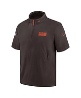 Nike Men's Brown Cleveland Browns 2024 Sideline Coach Short Sleeve Half-Zip Hoodie Jacket