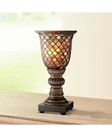 Regency Hill Traditional Accent Table Lamp 12" High Dark Bronze Brown Amber Mosaic Glass Uplight Shade Decor for Bedroom Living Room Nightstand Bedsid
