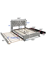 Streamdale Furniture Gray Queen Size Trundle Pull Out Drawers Storage Upholstered Bed Modern Design No Box Spring Required