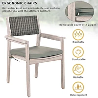 Acacia Wood Outdoor Patio Dining Set with Cushioned Chairs, 7-Piece