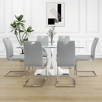 Streamdale Furniture Elegant Dining Table Set with Stable Base, 6 Chairs, and Natural Lacquered Legs (W210127282)