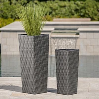 Wicker & Iron Patio Planter Set - Elegant Herb & Flower Pots