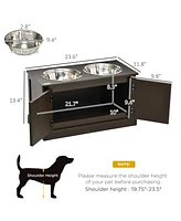 Streamdale Furniture Raised Dog Feeder with Storage, Stainless Steel Bowls for Healthy Digestion