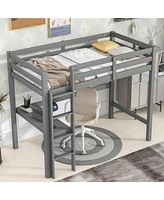 Simplie Fun Twin Loft Bed with built-in desk, Grey