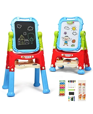 Costway Height Adjustable Kids Art Easel Magnetic Double Sided Board w/ Accessories