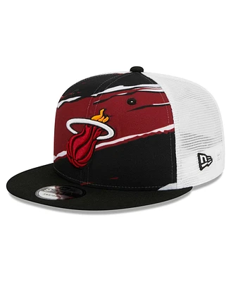 New Era Men's Black/White Miami Heat Tear Trucker 9FIFTY Adjustable Hat