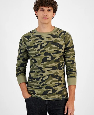 Sun + Stone Men's Taylor Thermal Long Sleeve Camo Print Crewneck Shirt, Created for Macy's