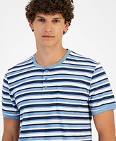 Sun + Stone Men's Buddy Short Sleeve Striped Henley Shirt, Created for Macy's