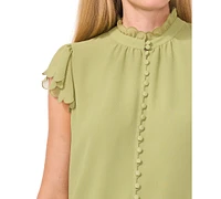 CeCe Women's Scalloped Flutter-Sleeve Button-Down Blouse