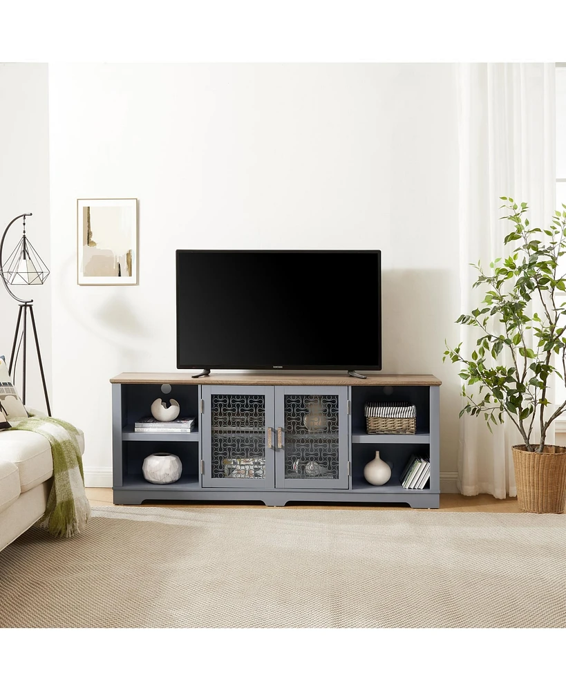 Simplie Fun Multi-Purpose Tv Stand with Ample Storage, 70" Light Blue & Oak, for TVs up to 80