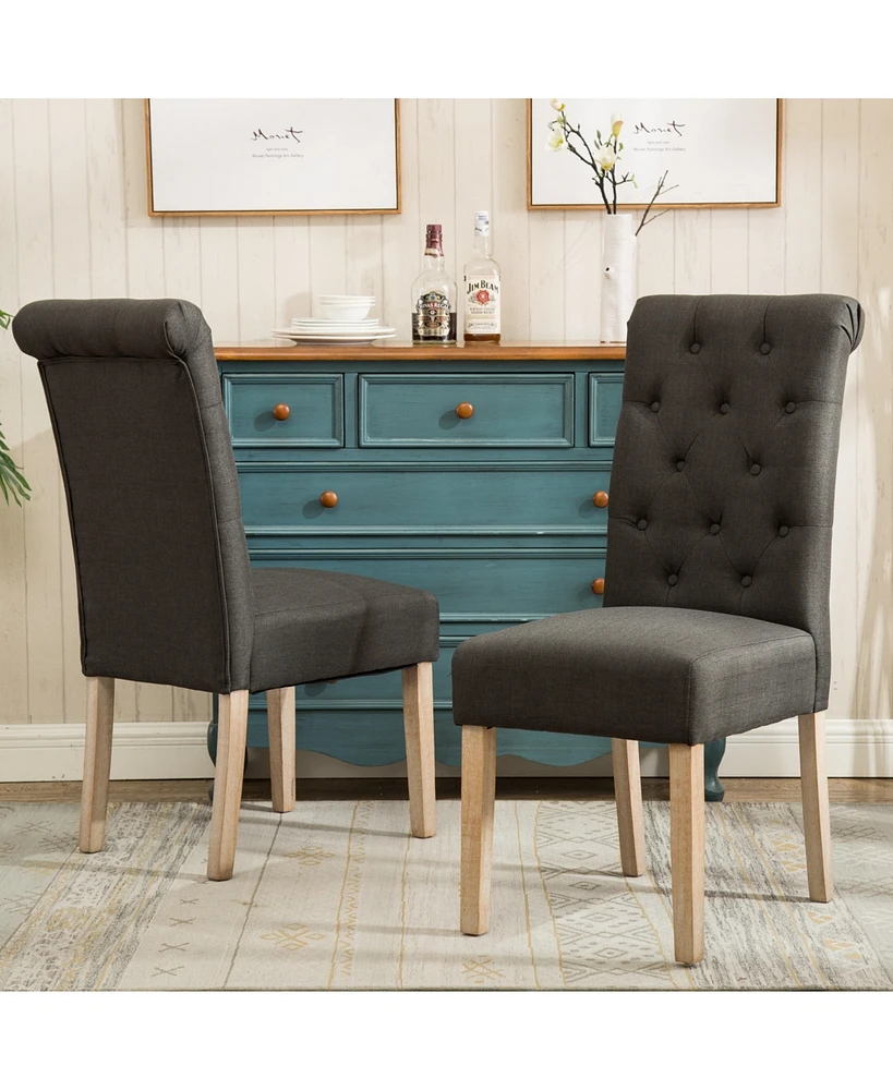 Simplie Fun Solid Wood Tufted Parsons Dining Chair, Set of 2, Charcoal