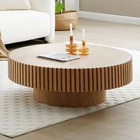 Modern Round Wood Coffee Table with Handcrafted Relief (31.49")