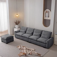 Elegant Chenille Sofa with Reversible Ottoman and Built-in Usb Ports