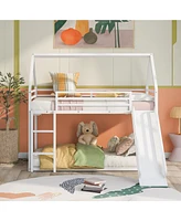 Simplie Fun Twin over Twin House Bunk Bed with Ladder and Slide, White