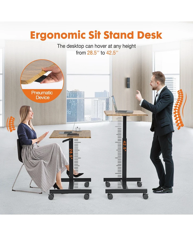 Simplie Fun Small Mobile Rolling Standing Desk Rolling Desk Laptop Computer Cart for Home