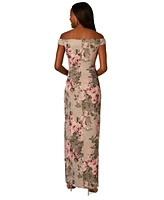 Adrianna Papell Women's Metallic Jacquard Floral Print Off-The-Shoulder Gown