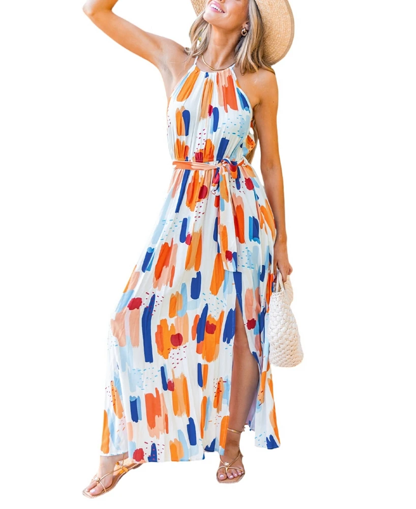 Cupshe Women's Abstract Print Waist Tie Maxi Beach Dress