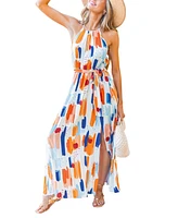 Cupshe Women's Abstract Print Waist Tie Maxi Beach Dress