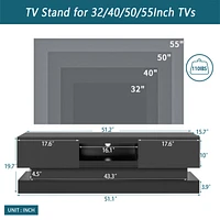 51.1" Modern Tv Stand With Led Lights, High Glossy Front Tv Cabinet
