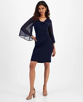 Connected Petite Drape-Neck Gathered-Detail Sheath Dress