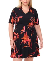 Msk Plus Printed Collared-v-Neck Fit & Flare Dress