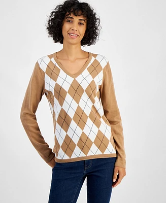 Tommy Hilfiger Women's Cotton Argyle V-Neck Sweater
