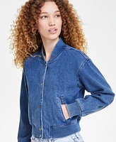 Levi's Women's Ribbed-Edge Cropped Denim Bomber Jacket