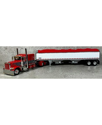 Dcp 1/64 Red & Gray Peterbilt 389 63in Flattop w/ Wilson Grain Trailer 60-1711